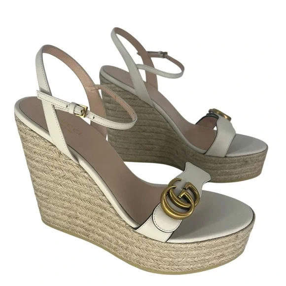 Gucci Aitana Marmont GG Leather Platform Espadrille Wedge Sandals 41 - Picture 6 of 16